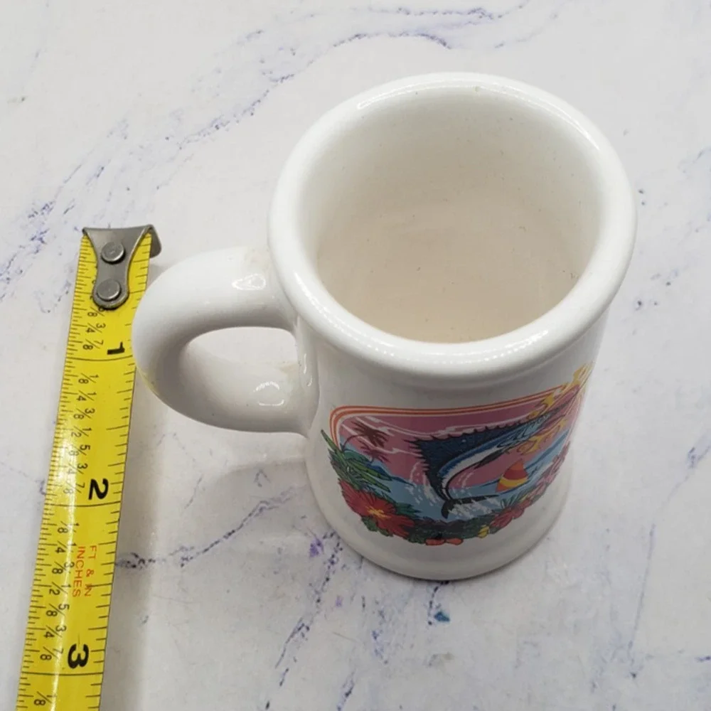 Mazatlan Mexico Souvenir Miniature white Vintage Ceramic Mug Toothpick Holder